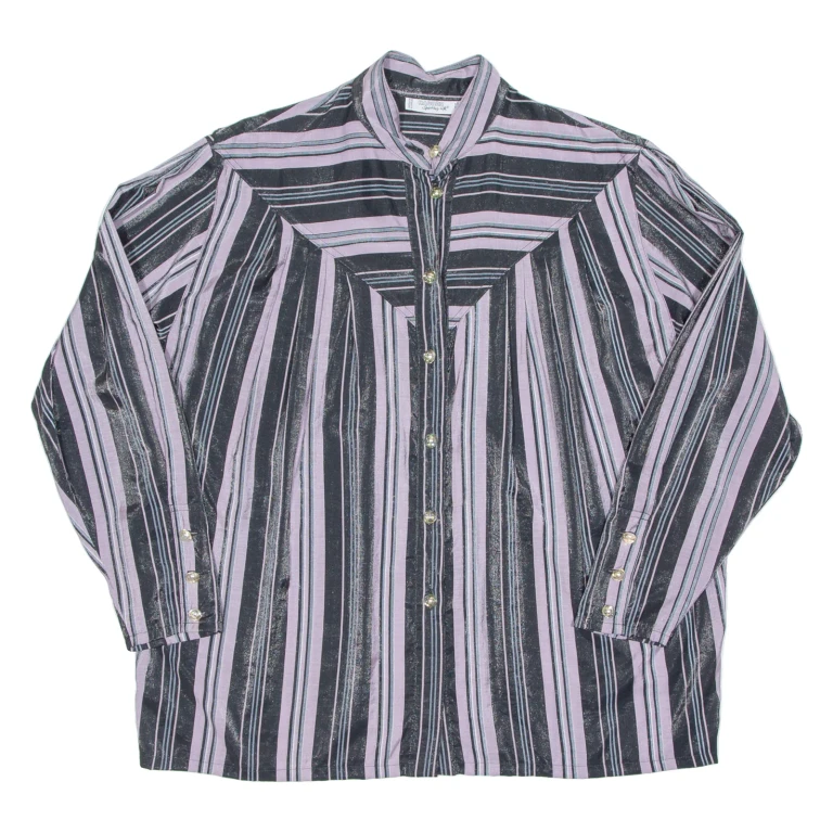 Womens Printed Blouse Purple Long Sleeve Striped 2XL
