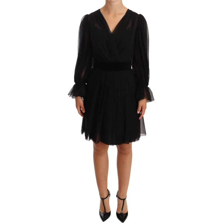 Dolce & Gabbana Black Mesh Pleated Mini Silk Stretch Dress - Women