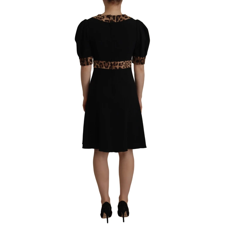 Dolce & Gabbana Black Leopard A-Line Knee Length Dress Viscose - Women