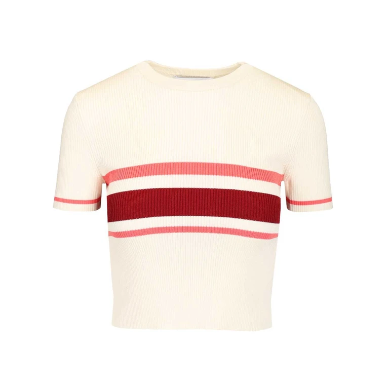 Self-Portrait CREAM STRIPE VISCOSE KNIT TOP White Vi Pes Pa Ea Knitwear - Women