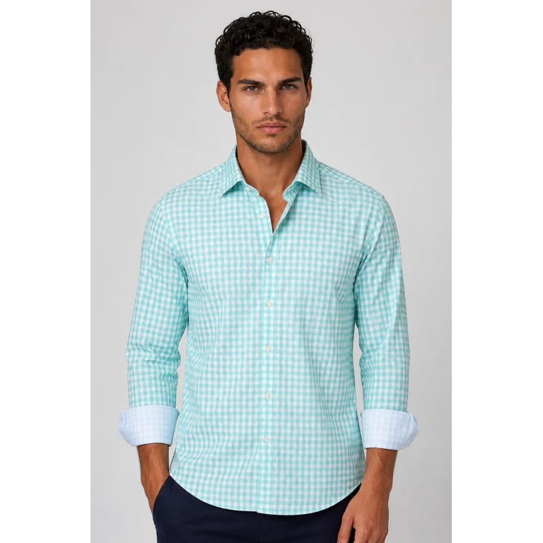 Mauro Long Sleeve Check Tech Shirt - Emerald