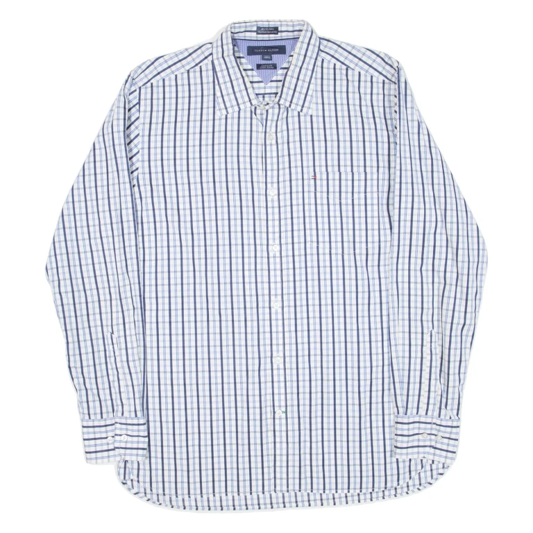 TOMMY HILFIGER Custom Fit Mens Shirt Blue Check Long Sleeve L