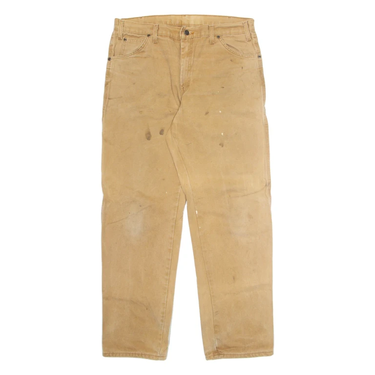 DICKIES Carpenter Cargo Mens Trousers Brown Relaxed Straight W36 L34