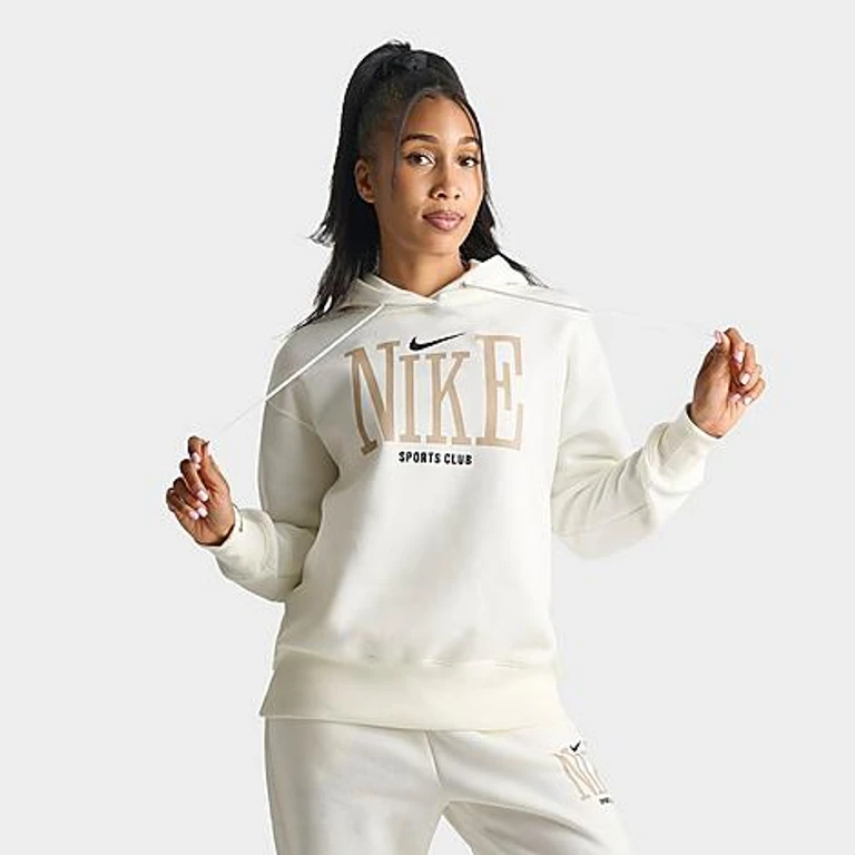 Nike Women's Sportswear Phoenix Fleece Oversized Pullover Hoodie in Sail/Black Size: XS