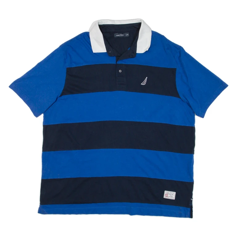 NAUTICA Tall Mens Polo Shirt Blue Striped 2XL