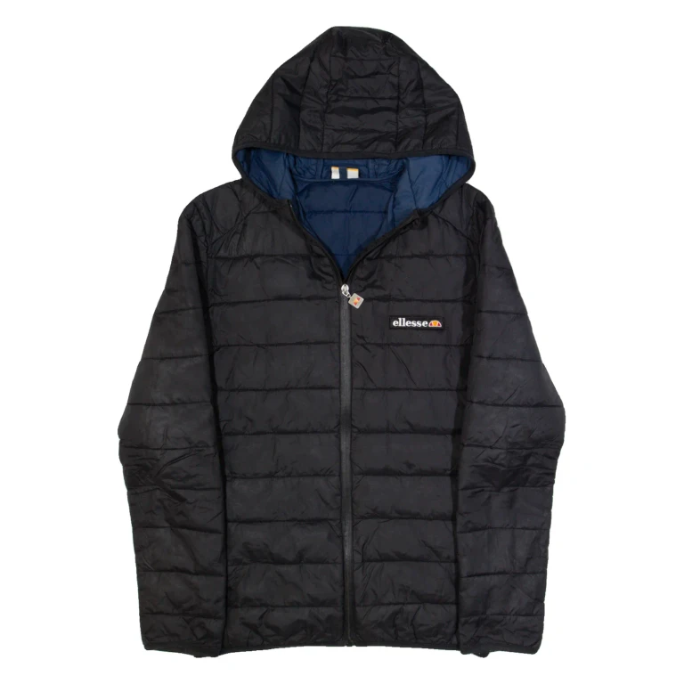 ELLESSE Lightweight Mens Puffer Jacket Black Hooded XXS