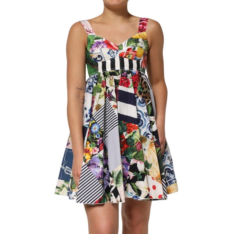 Dolce & Gabbana Multicolor Patchwork Cotton Alinemini Dress Nylon Elastane - Women