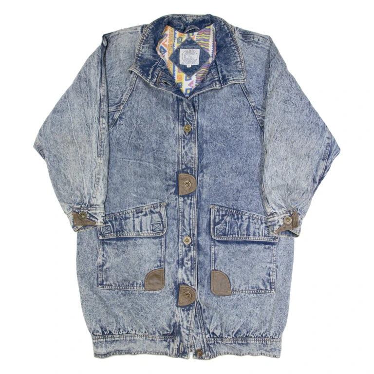 CURRENT SEEN Acid Wash Womens Overcoat Coat Blue 90s M