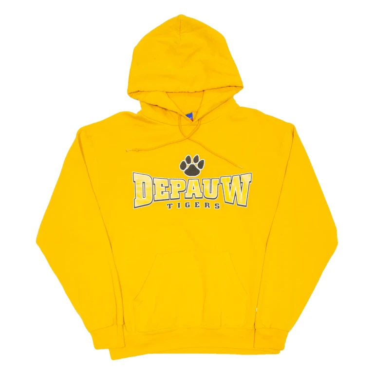 CHAMPION Depauw Tigers Mens Yellow Hoodie USA M