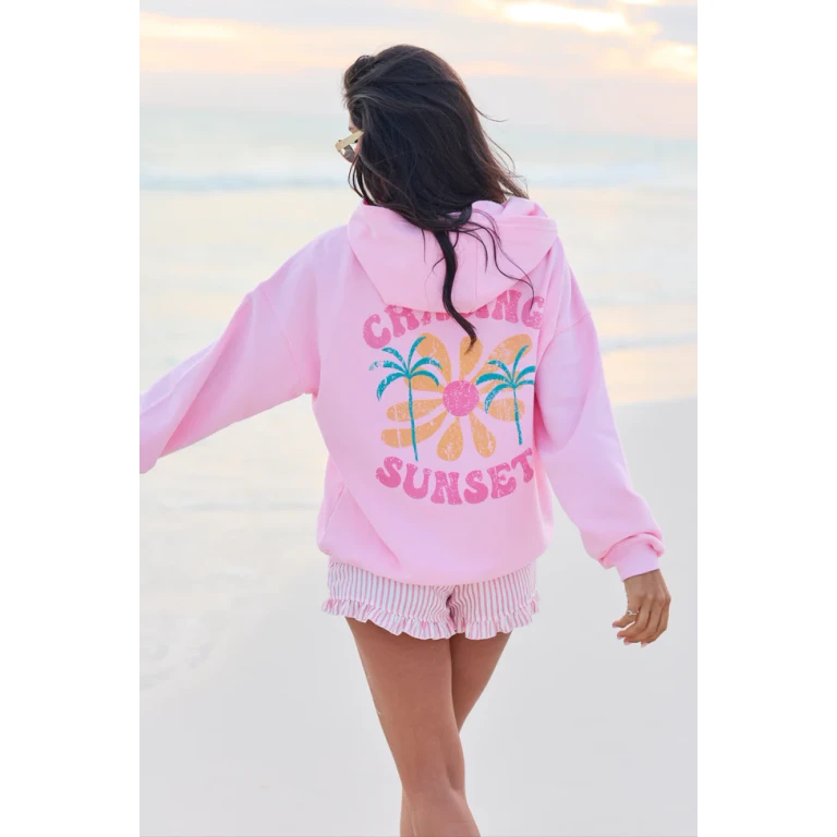 Chasing Sunsets Light Pink Graphic Hoodie