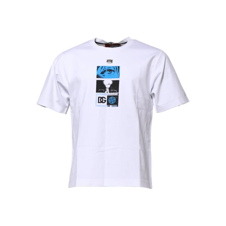 Dolce & Gabbana White Cotton Crew Neck Graphic Print T-Shirt Nylon Elastane - Men