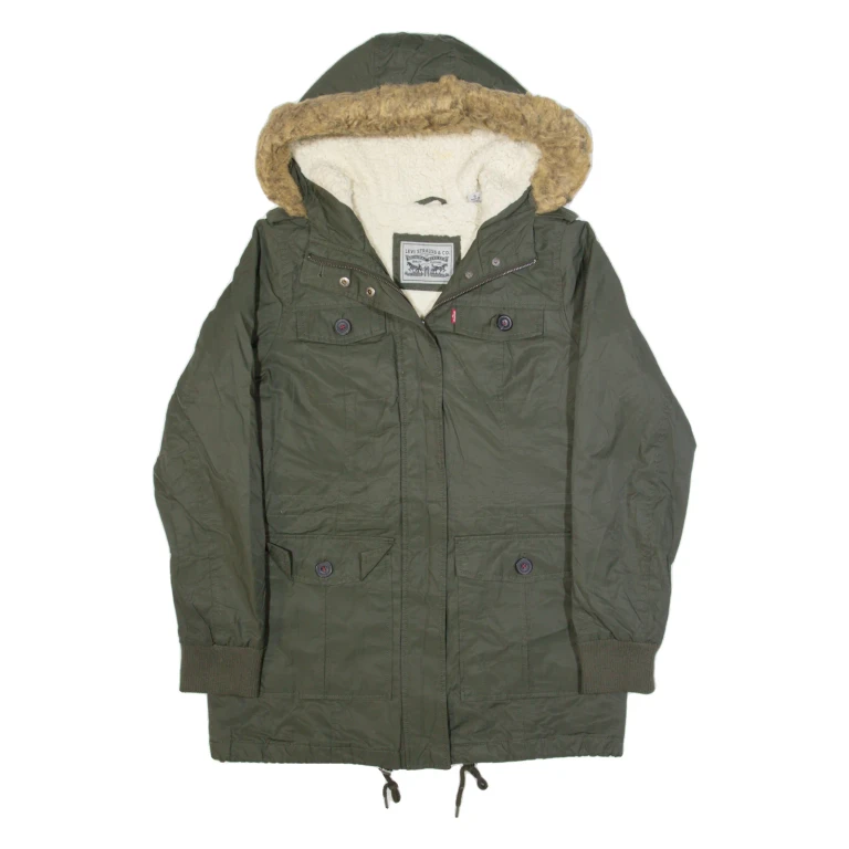 LEVI'S Sherpa Lined Womens Parka Coat Green Hooded S