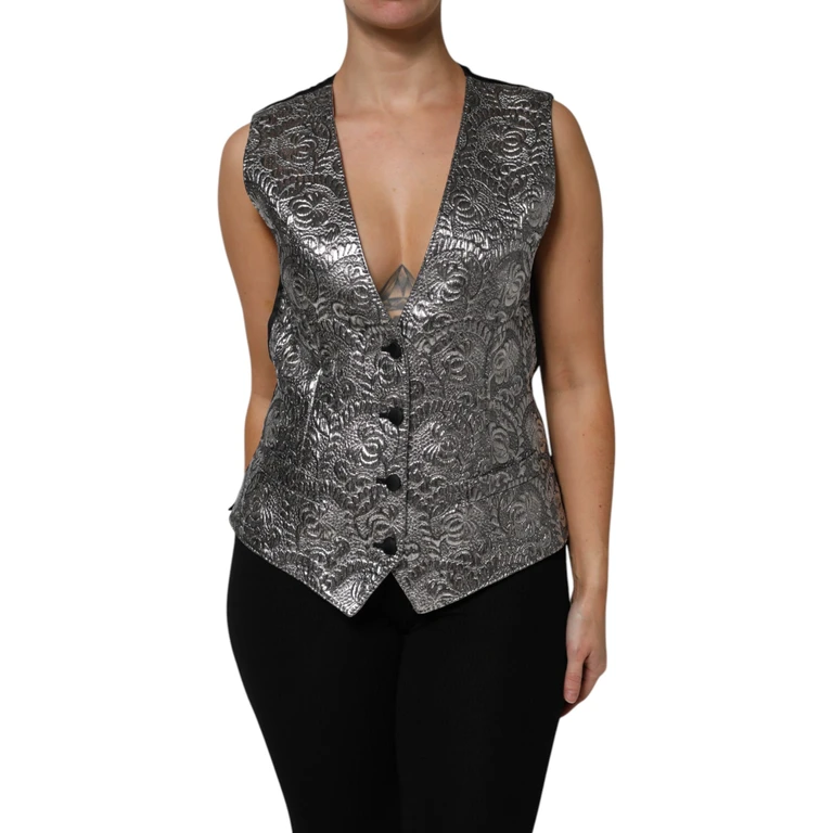 Dolce & Gabbana Silver Floral Jacquard Sleeveless Vest Top - Women