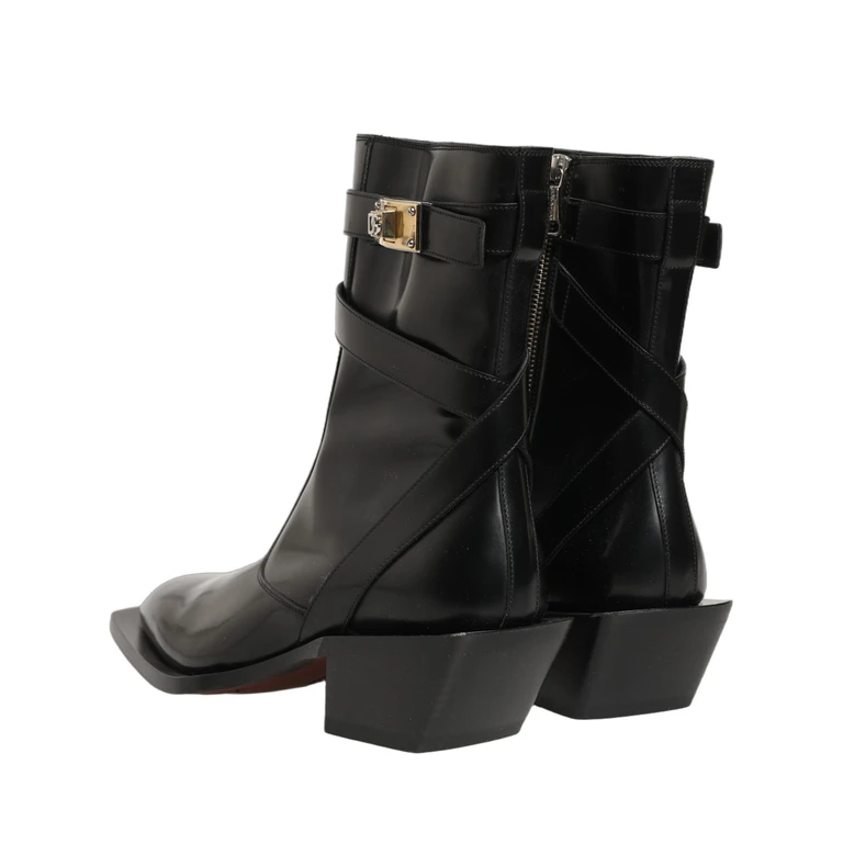 Dolce & Gabbana Black Leather Dg Plaque Mid Calf Boots Shoes - Men