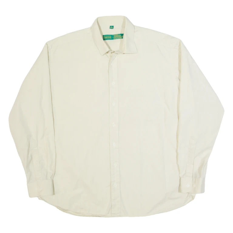 CANDA Mens Plain Shirt Cream 90s Long Sleeve XL