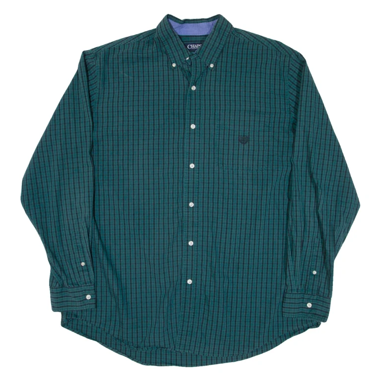 CHAPS Tall Mens Shirt Green Check Long Sleeve XL