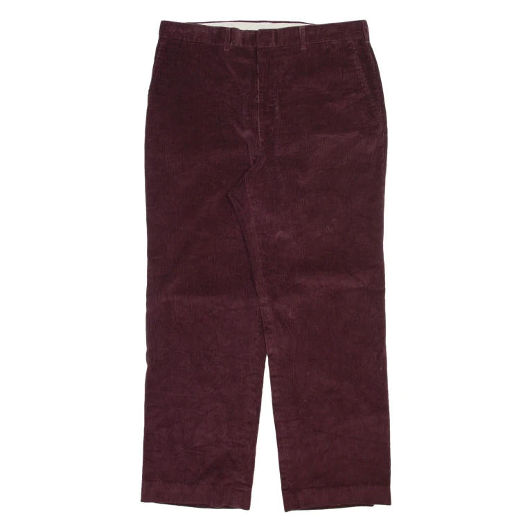 HAGGAR Mens Corduroy Trousers Maroon Regular Straight W34 L27