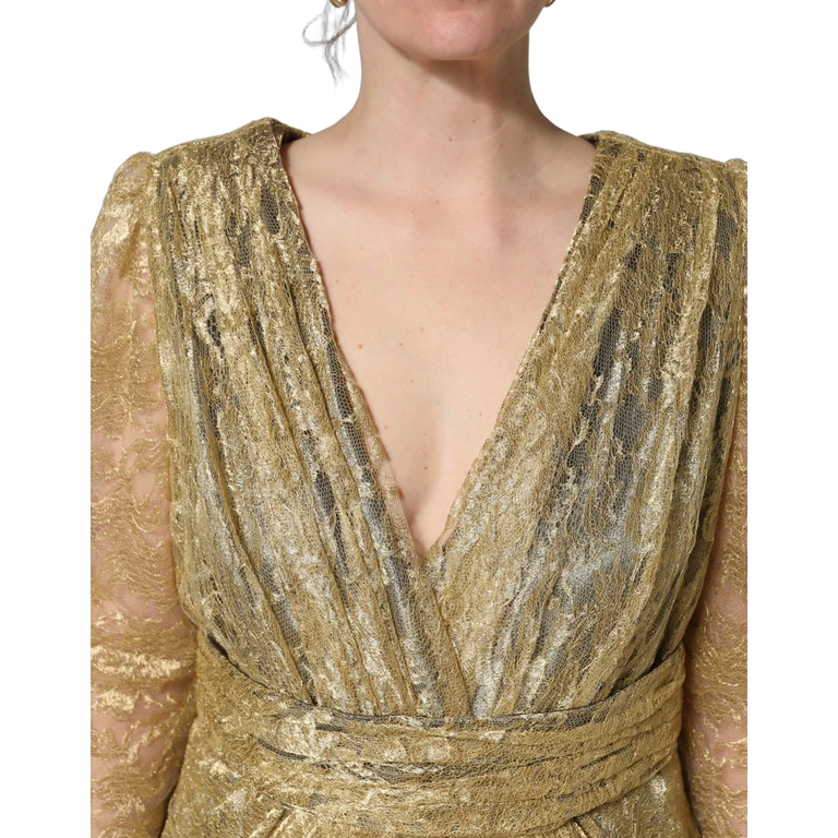 Dolce & Gabbana Gold Sheer Lace Crystal Embellished Dress Nylon Lurex - Women