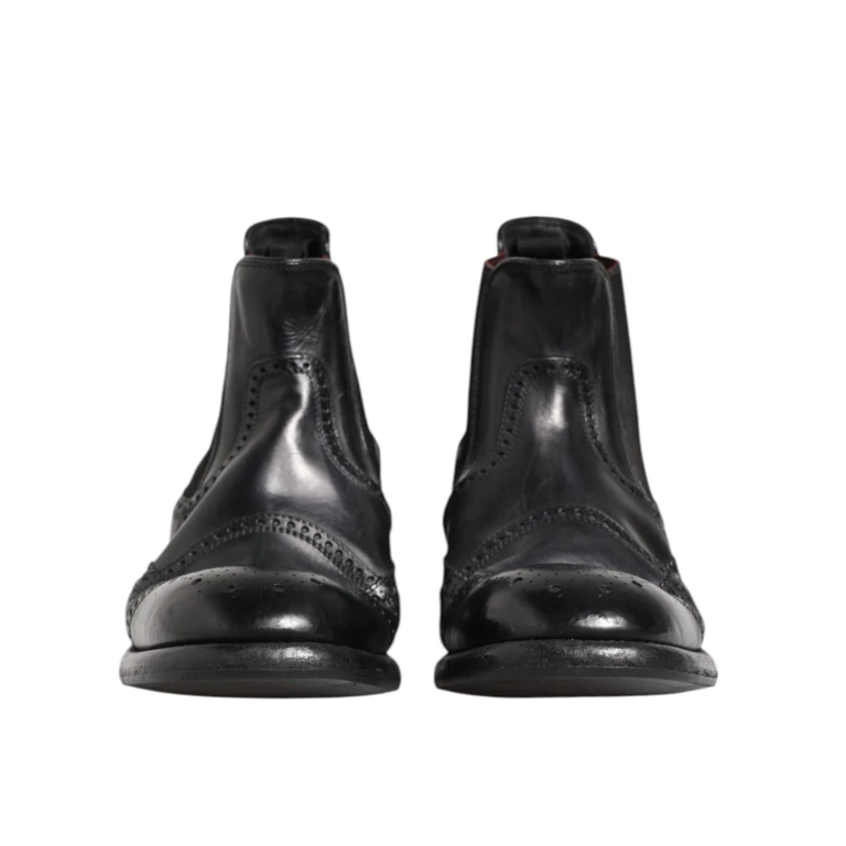 Dolce & Gabbana Black Leather Ankle Boots Slip On Shoes - Men