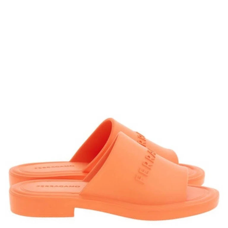 Ferragamo Giuneva Logo Embossed Slides, Size 9