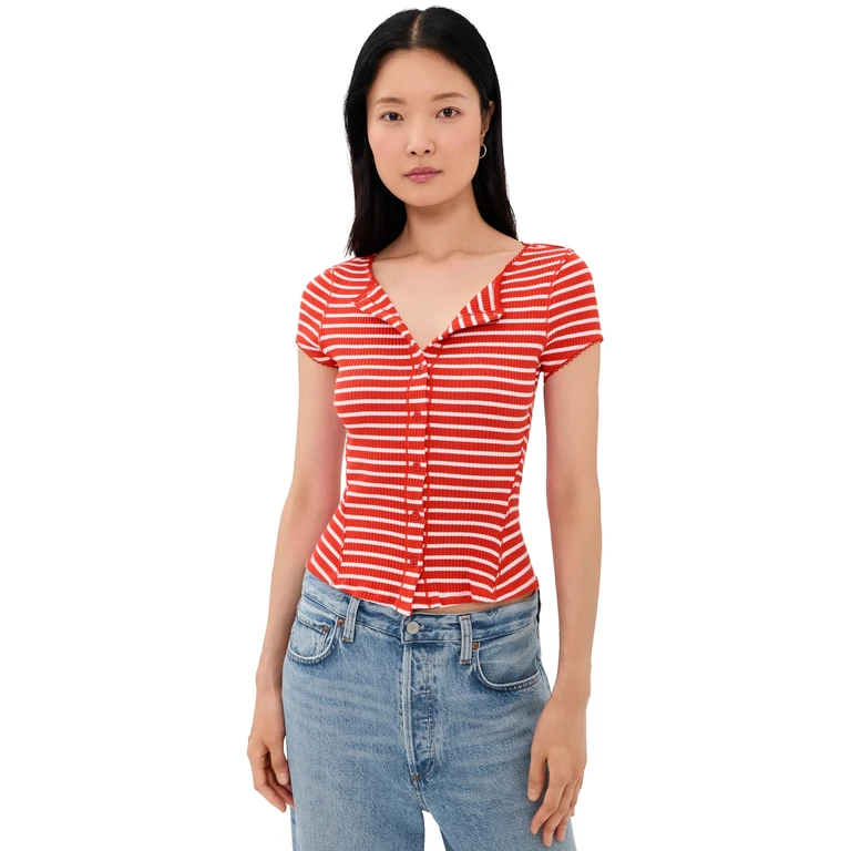 Free People Most Wanted Striped Cardigan Red/White Stripe XL