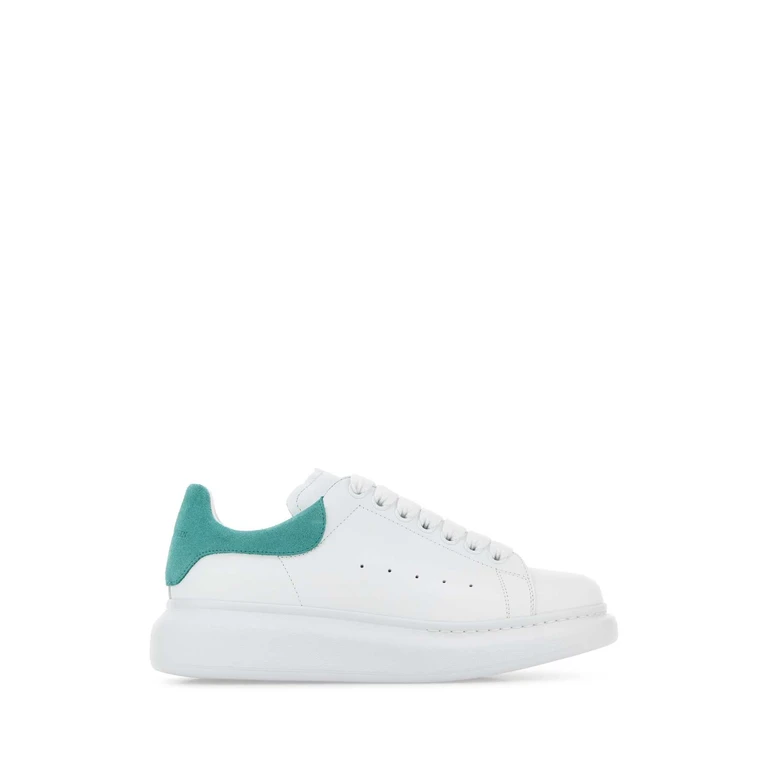 Alexander McQueen White Leather Sneakers With Sea Green Suede Heel Whitepeacock - Women