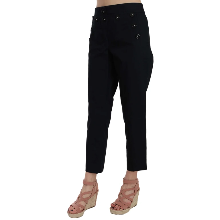 Dolce & Gabbana Black Cropped Front Button Embellished Pants Cotton - Women