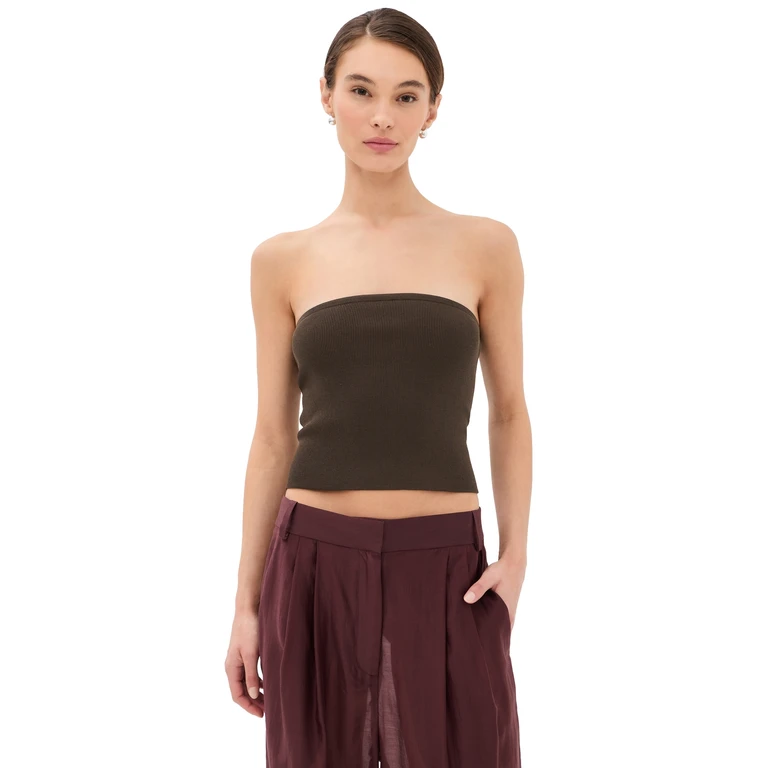Tibi Ribbed Sweater Tube Top Hickory Brown M