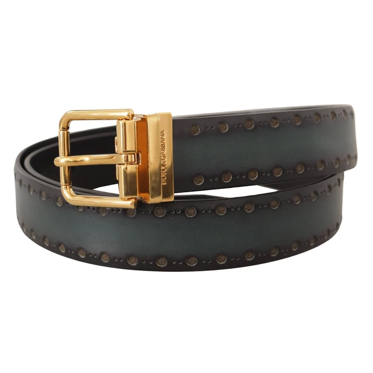 Dolce & Gabbana Green Perforated Leather Brass Metal Belt - Men