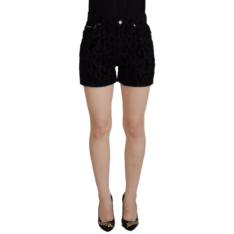 Black Denim Cotton Stretch Hot Pants Shorts Elastane - Women