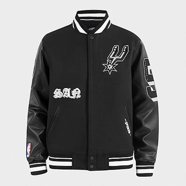 Men's San Antonio Spurs NBA Old English Wool Varsity Jacket in Black Size: Small