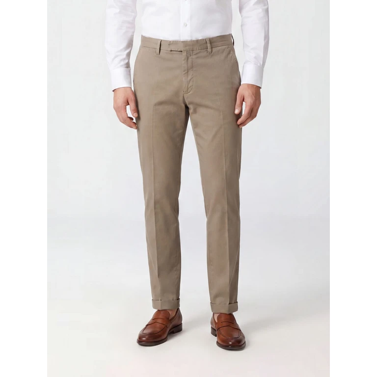 Slim Fit Tailored Trousers in a Cotton and Linen Blend (BG0330019000142)
