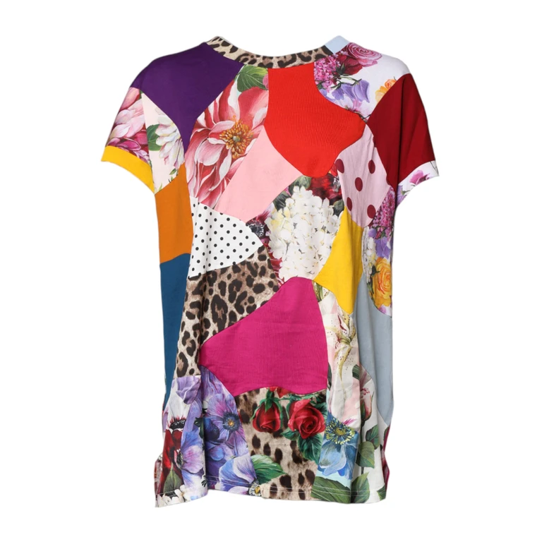 Multicolor Patchwork Short Sleeve Blouse Top Cotton Silk - Women