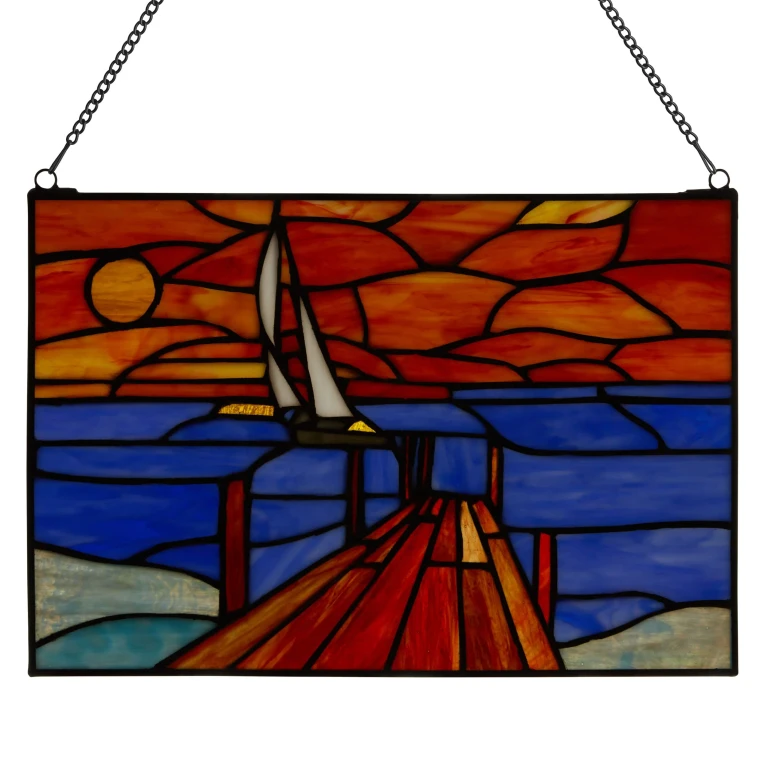 14" L Sailboat Stained Glass Window Panel