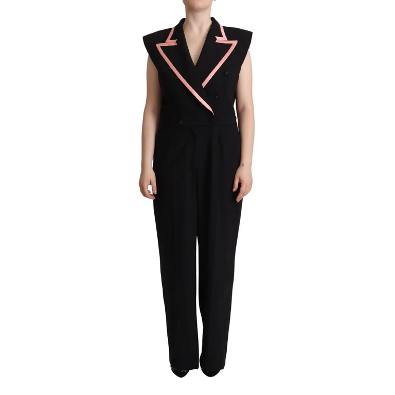 Black Wool Blend Sleeveless Jumpsuit Dress - Women