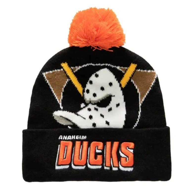 Men's NHL Punch Out Pom Knit Ducks Knit Hat
