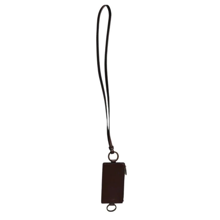 Brown Calf Leather Lanyard Logo Card Holder Wallet Calfskin - Men