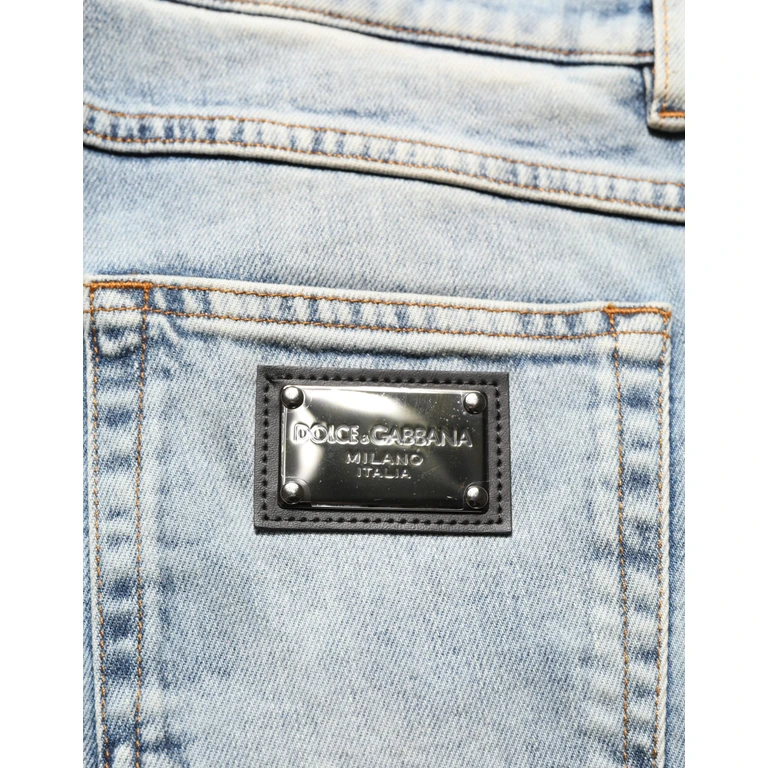 Dolce & Gabbana Blue Washed Mid Waist Straight Men Denim Jeans Cotton Elastane Clothing - Men