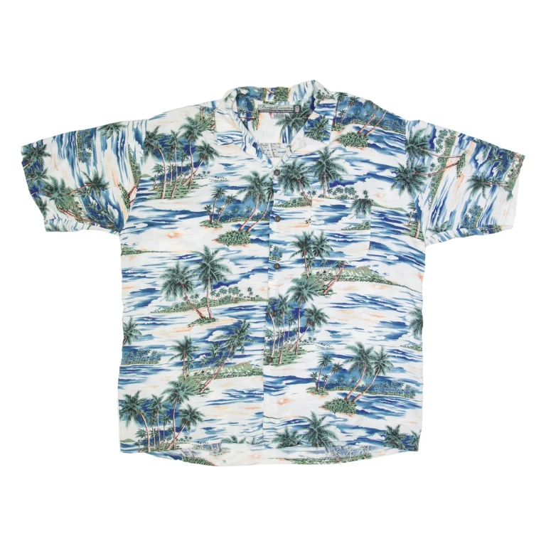 PINEAPPLE CONNECTION Palm Tree Print Mens Hawaiian Shirt Blue Floral XL