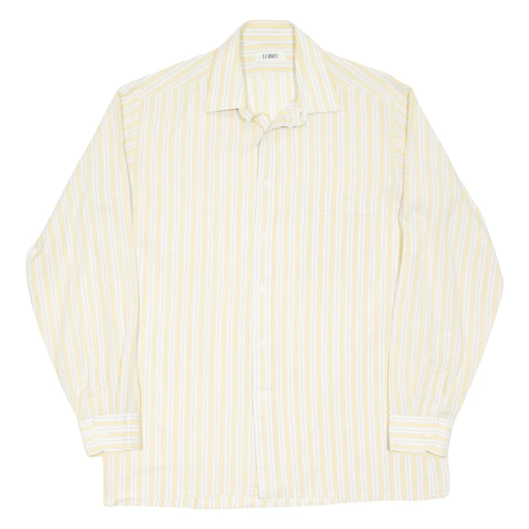 LOBBY Mens Shirt Yellow Striped Long Sleeve L