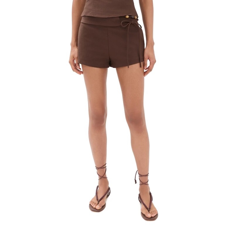 Hadley Tailored Bead Detail Shorts Chocolate M