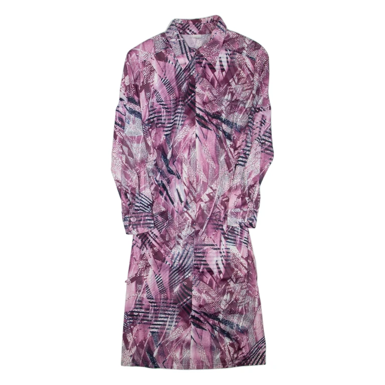 Womens Shirt Dress Pink Crazy Pattern Long Sleeve Knee Length M