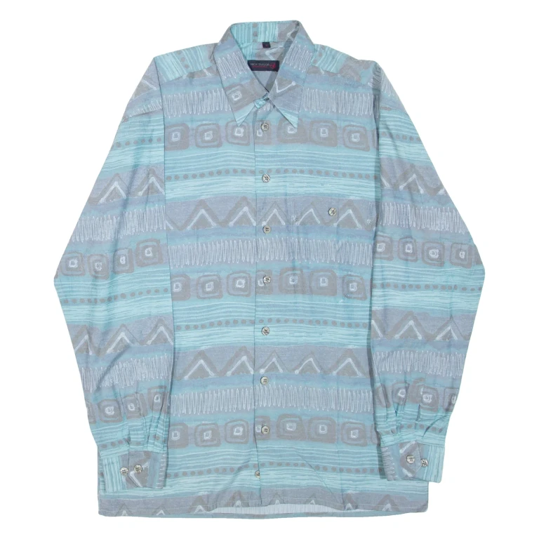 NICK TAYLOR Mens Shirt Blue Crazy Pattern Long Sleeve M