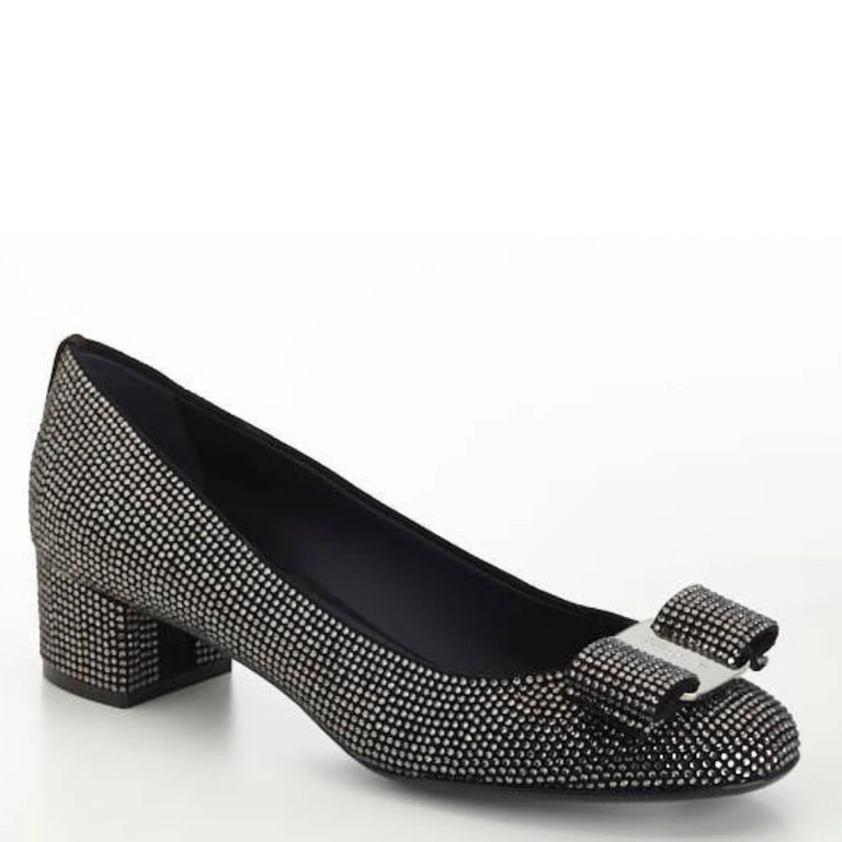 Ferragamo Vara Crystal-Embellished Pumps, Size 7 C (01N767 693935)