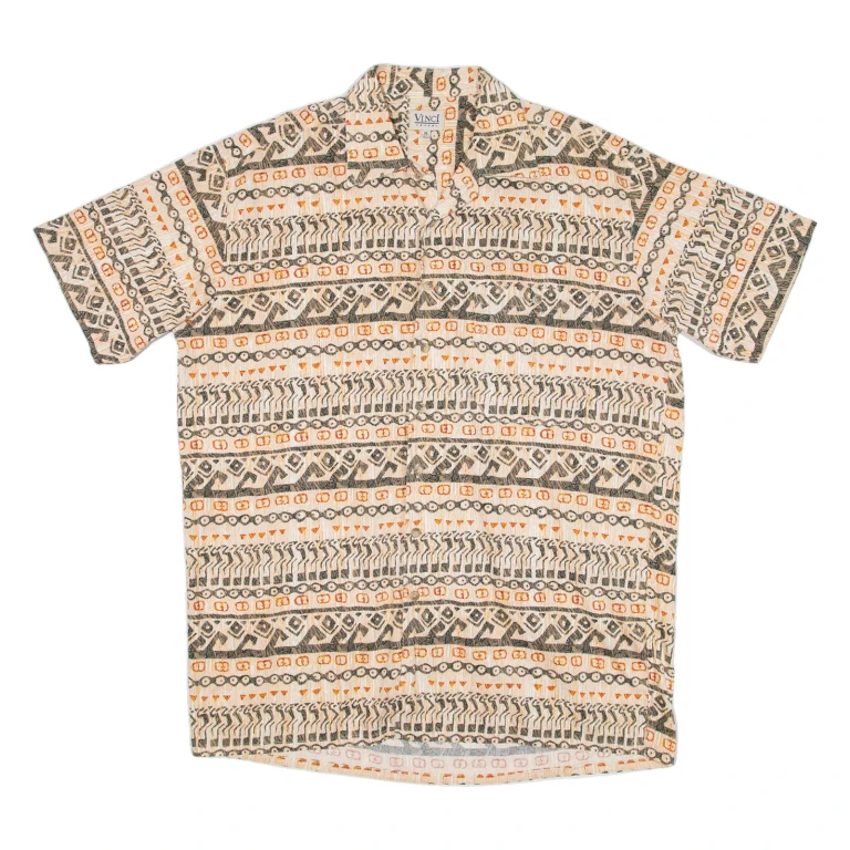 VINCI Mens Shirt Beige Crazy Pattern M