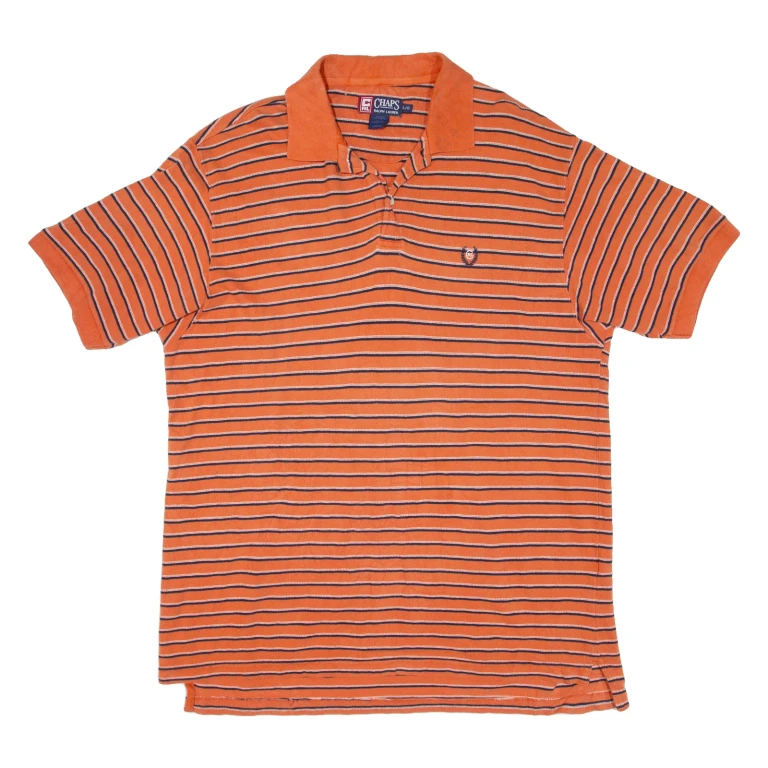 CHAPS RALPH LAUREN Mens Polo Shirt Orange Striped L