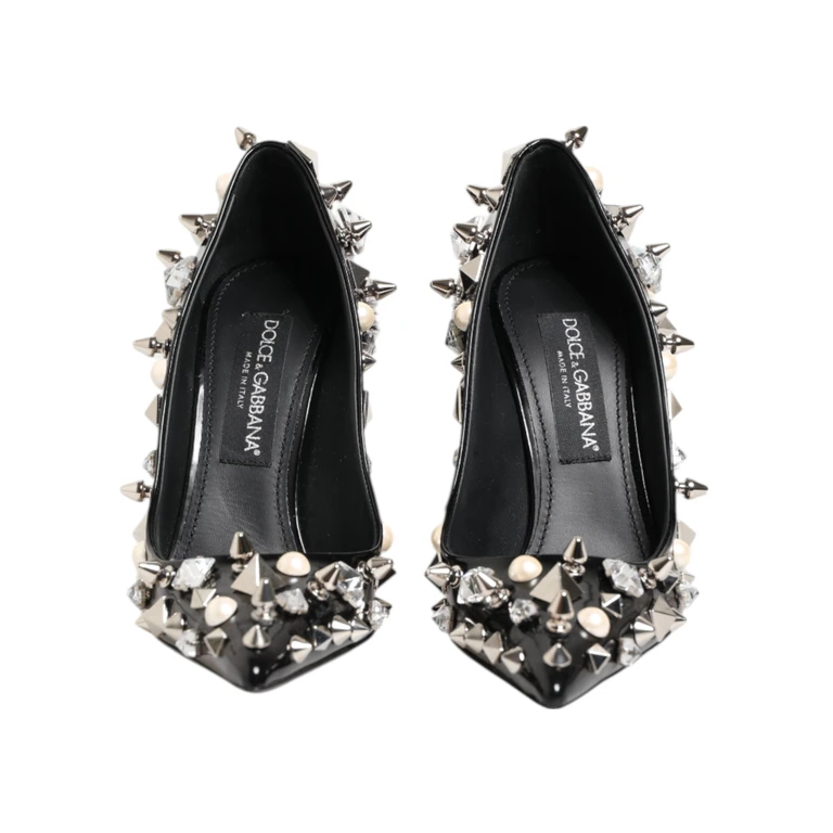 Dolce & Gabbana Black Crystals Studs Stiletto Pumps Shoes Calf Leather - Women