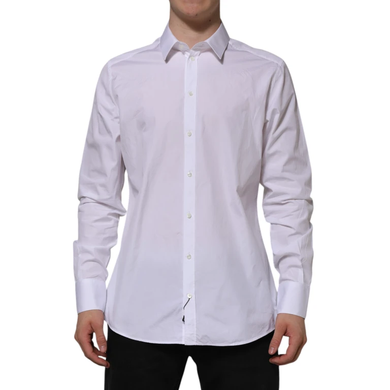 Dolce & Gabbana White Cotton Gold Long Sleeves Formal Shirt - Men