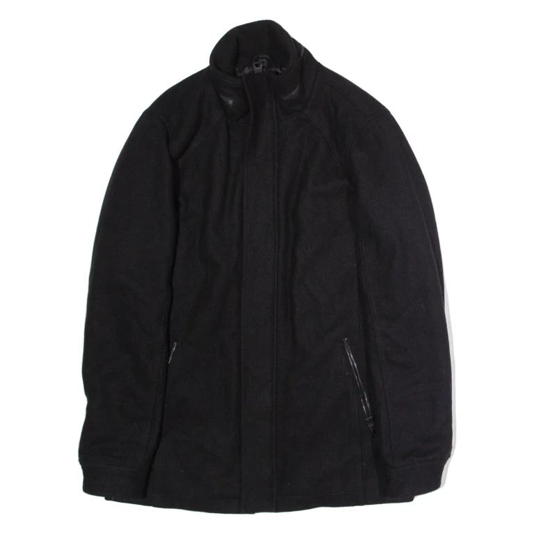 GUESS Mens Overcoat Coat Black Wool S
