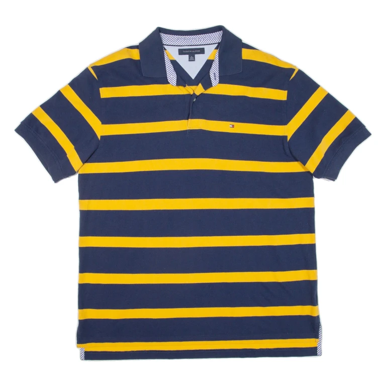 TOMMY HILFIGER Mens Polo Shirt Blue Striped XL